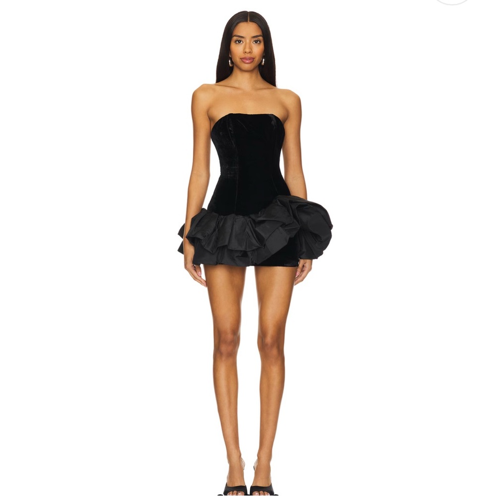 NBD Ella Strapless Ruffle Dress in Black